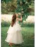 Ivory Pleated Satin Tulle Tiered Flower Girl Dress